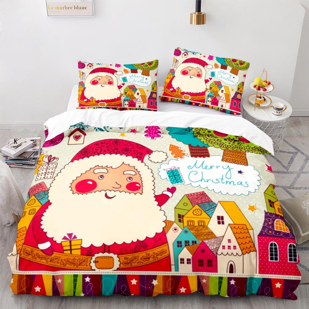 3d Three-piece Set European and American Size Santa Claus Quilt Cover Home Textiles
