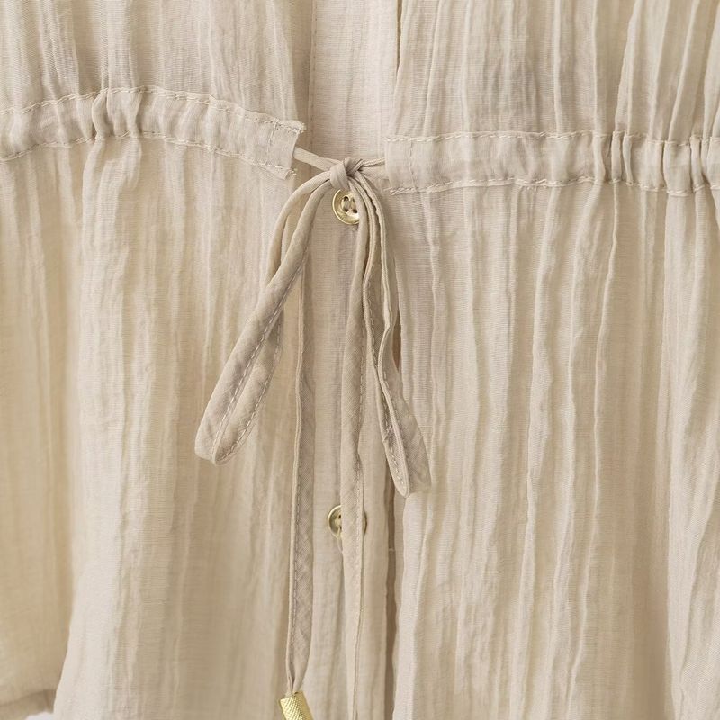 Kaslead New Women clothes Western Style Wrinkle Translucent Shirts Casual Pants 3897106 3897206