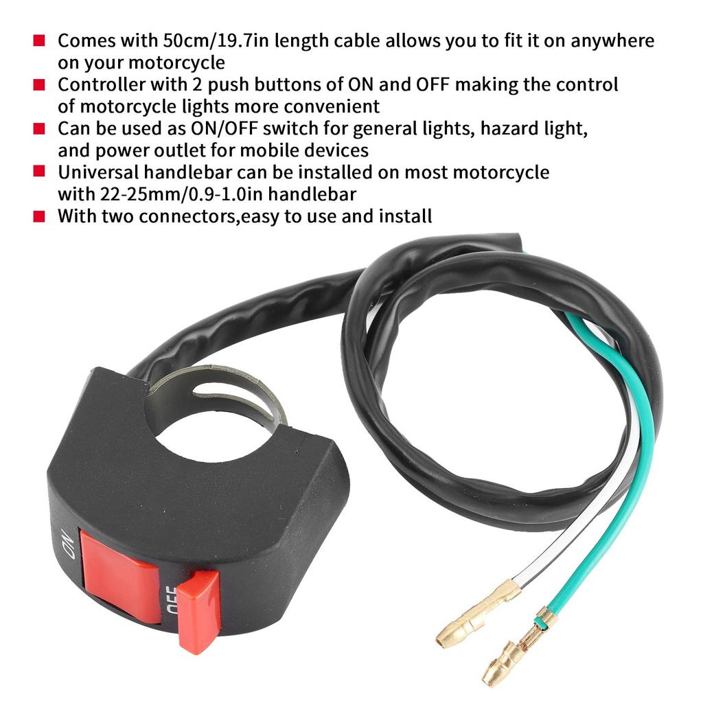 Universal Motorcycle Headlight Switch Handlebar Button LED Light Control On/Off 22-25mm