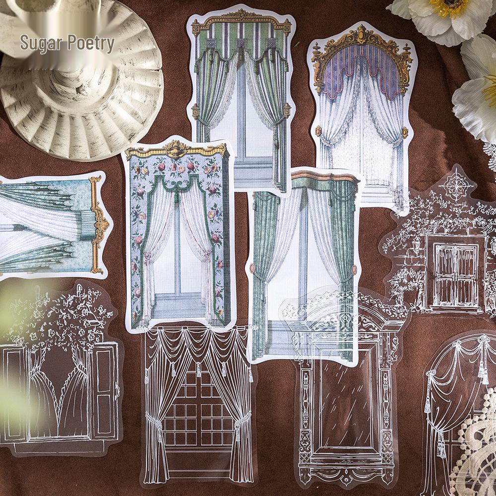 Confezione di Adesivi Floreali Vintage per Finestre: Serie Pizzo e Fiori per Diari – 6 Stili