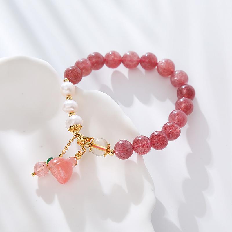 Strawberry Crystal Pendant Powder Crystal Bracelet Bangles Women Fashion Jewelry Accessories Gift