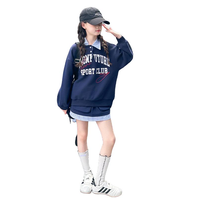 2025 Autumn Korean Style Outfit: Girls' Fashion Sweatshirt & Street Style Midi Skirt Set