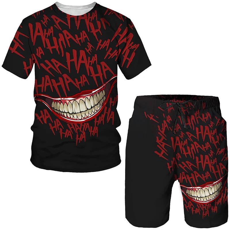 Completo estivo da uomo con stampa 3D da clown T-shirt e Pantaloncini Set da 2 Pezzi