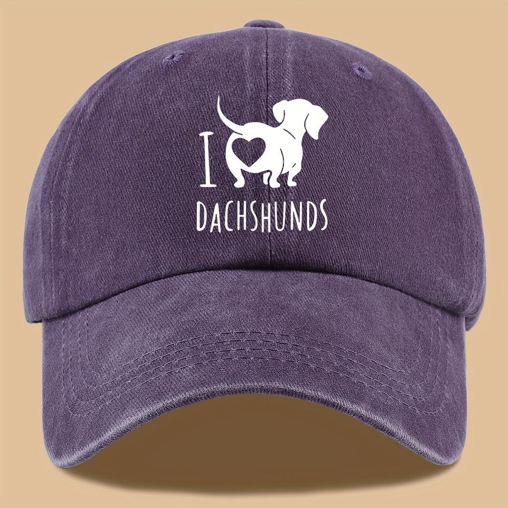 I love sausage dog print text pattern baseball cap, a gift for dog lovers, outdoor leisure hiking duck tongue cap