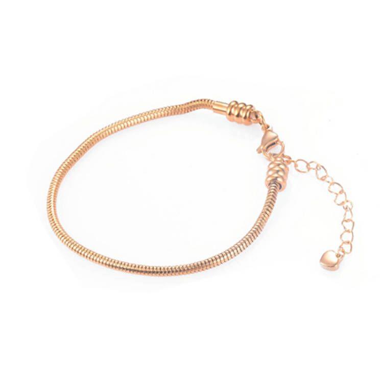Women Girls Slider Charms Bracelet 3mm Snake Chain Bracelets Stainless Steel Chain Bracelet Fits Standard Charms Bead Chain