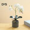 Artificial Potted Plant Faux Moth Orchid Bonsai Desktop Artificial Potted Phalaenopsis Flowers for Home Dining Table Office Desk Decoration