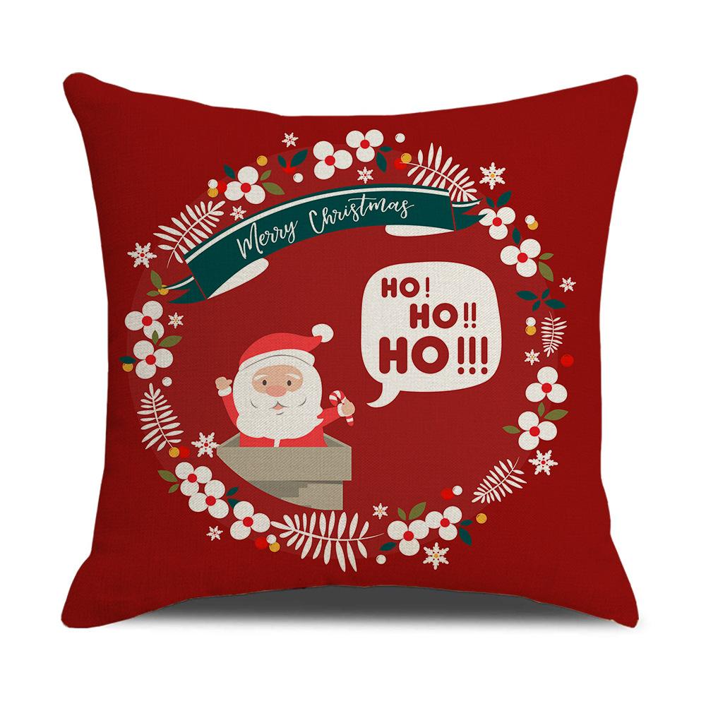 Christmas Pillow Cover Christmas Pillow Linen Cartoon Print Holiday Home Bed Cushion Cover