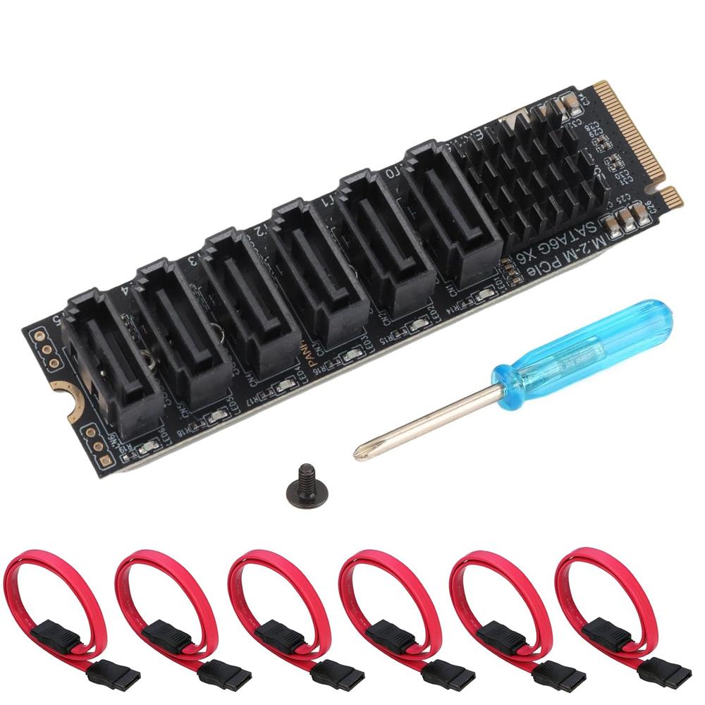 M.2 NVME M-Key PCIE 3.0 to SATA 6Gbps 6-Port Expansion Card NAS Synology Hard Drive Extended PCI-E Adapter Riser Card ASM1166 PM
