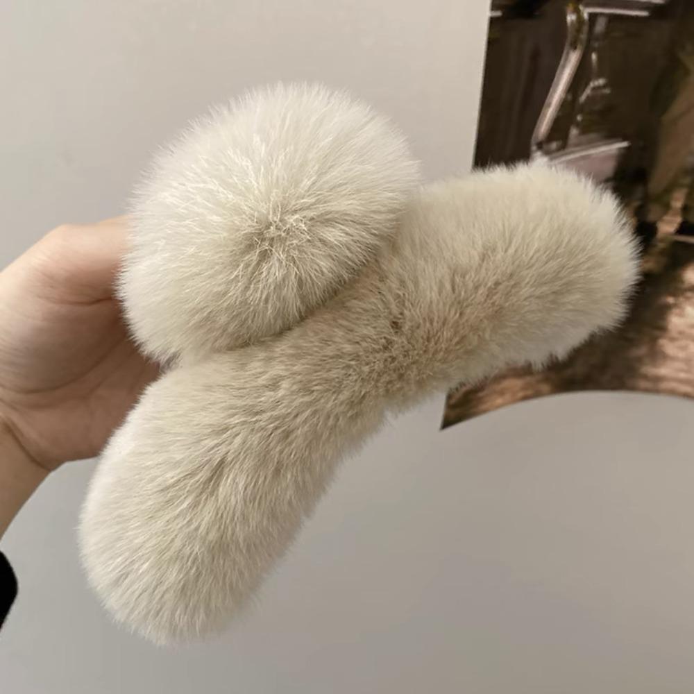Pure Color Faux Fur Large Hair Clip Leopard Print Winter Hair Accessories Sweet Grasp Clip Girls
