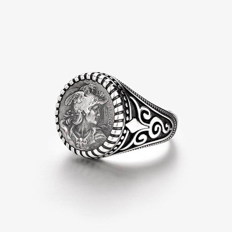 Adjustable Vintage Geometric Finger Ring Men Women Plated Copper With Marianne Wing Motif Minimalist Retro Statement