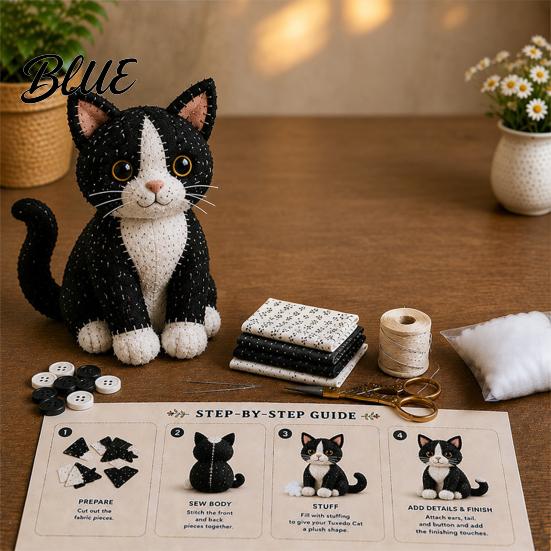 Kit de Costura con Adorno 3D Kit DIY Patchwork Gato Relleno de Algodón Crea Adorable Animal Lindo
