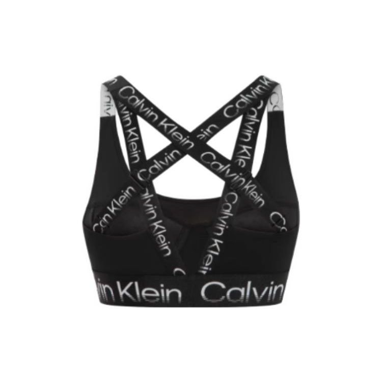 Calvin Klein Logo Print Crossed Jacquard Strap Sports Bra Women Underwear Black 4WS2K166
