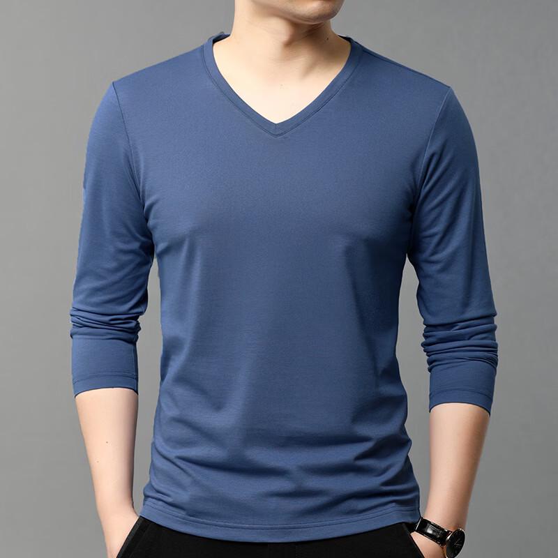 Hengyuanxiang Men's Silk Blend V-Neck Long-Sleeve T-Shirt