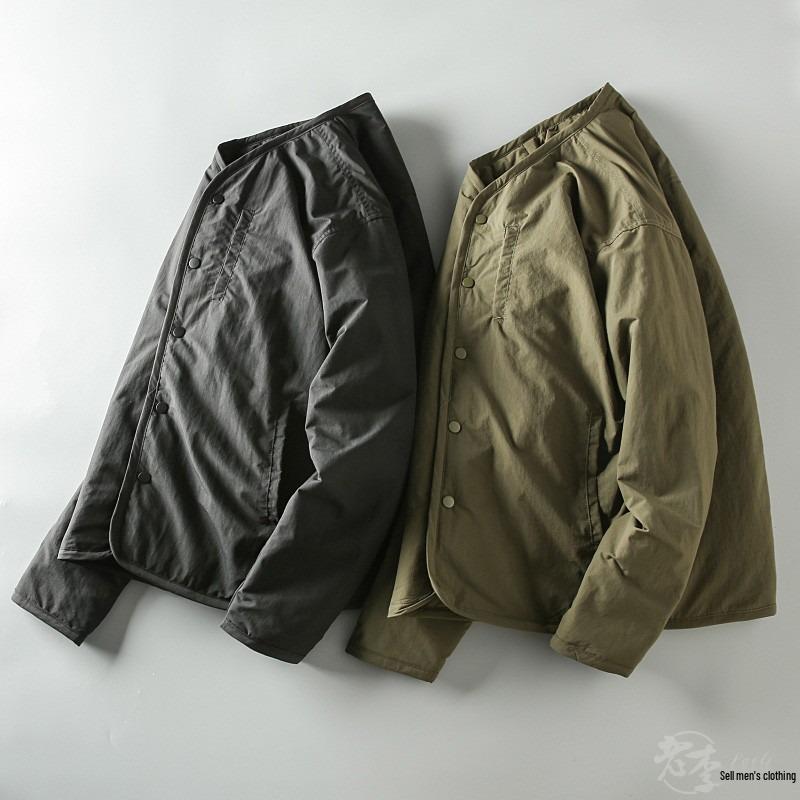 Men's Retro Military-Style V-Neck Cotton Padded Jacket - Autumn/Winter Outdoor Workwear Trend