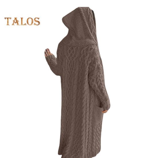 Dámská svetrová bunda s kapsami Střední délka Pletené s kapucí a zakroucená textura Jednobarevná Bunda s dlouhým rukávem Velká velikost Silné svrchní oblečení pro každodenní dojíždění