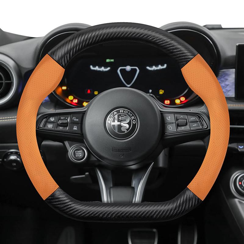 For Alfa Romeo Perforated Leather & Carbon Fiber Texture Steering Wheel Cover 159 147 Gt Giulietta Mito Giulia Stelvio Tonale