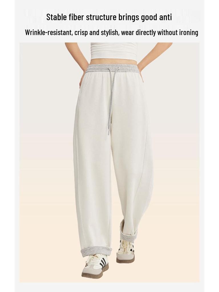 Merinowolle Air Layer Damen High Waist Weitbeinige Sweatpants - Herbst Sportlich Lässig Zwei-Trage-Design Gerades Bein