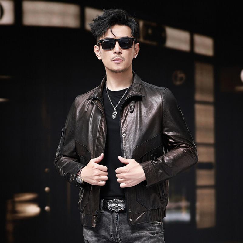 Cowhide Leather Jacket Men's Casual Large Size Men's Top Real Cowhide Motorcycle Jacket