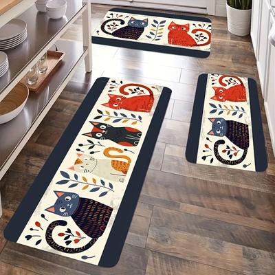 1 alfombrilla moderna de poliéster con diseño de gato para cocina, antideslizante, colorida, para interior, para el hogar, baño, dormitorio, sala de estar.