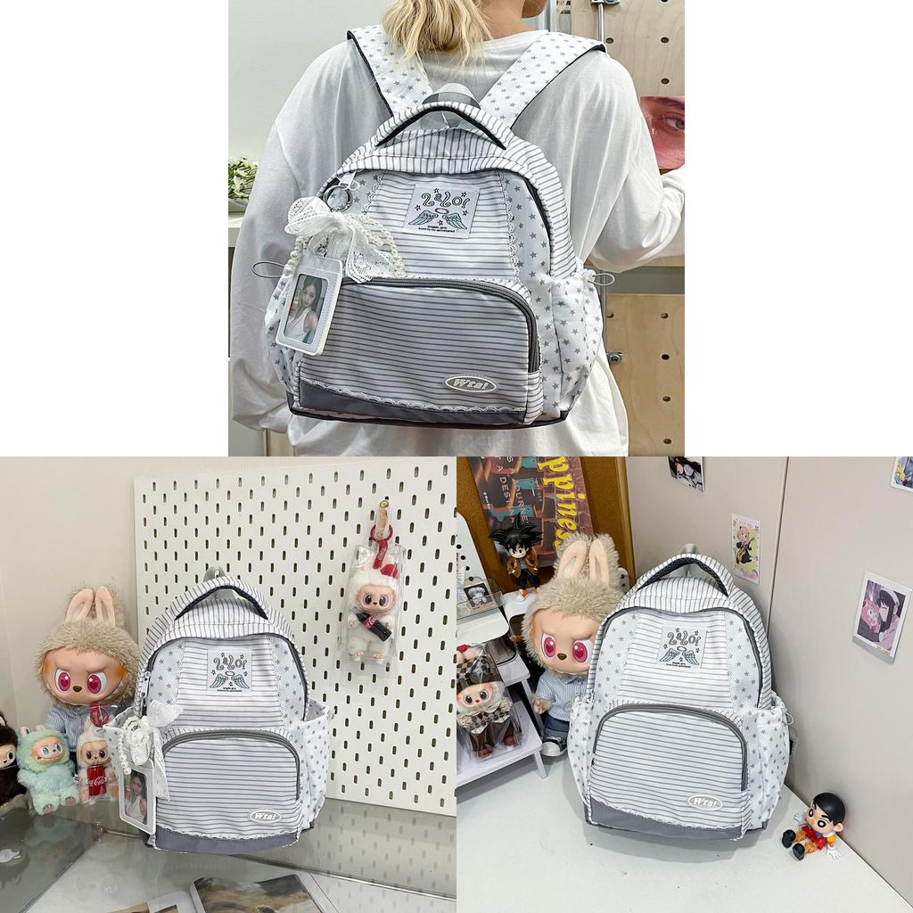 Girl Striped Star Backpack With Waterresistant Nylon For School And Travel Use