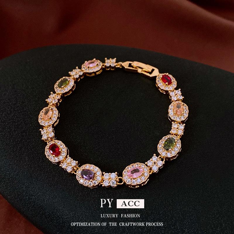 Bracelet à boucle ovale en zircon plaqué or 18 carats - Bijoux de luxe rétro européens et américains