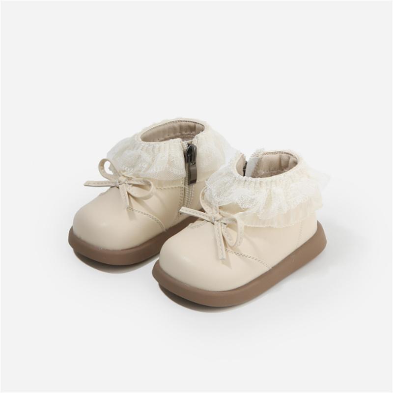

Autumn Baby Shoes Leather Lace Butterfly-knot Princess Girls Shoes Kids Ankle Boots Toddler Baby Boots EU 15-25 21 бежевый