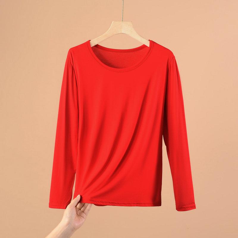 Plus Size Modal Long-Sleeve Loose Fit Round Neck T-Shirt for Women