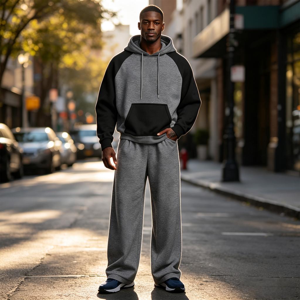 Men's Color Block Raglan Hoodie and Jogger Set, Loose Fit Casual Sweatsuit for Spring and