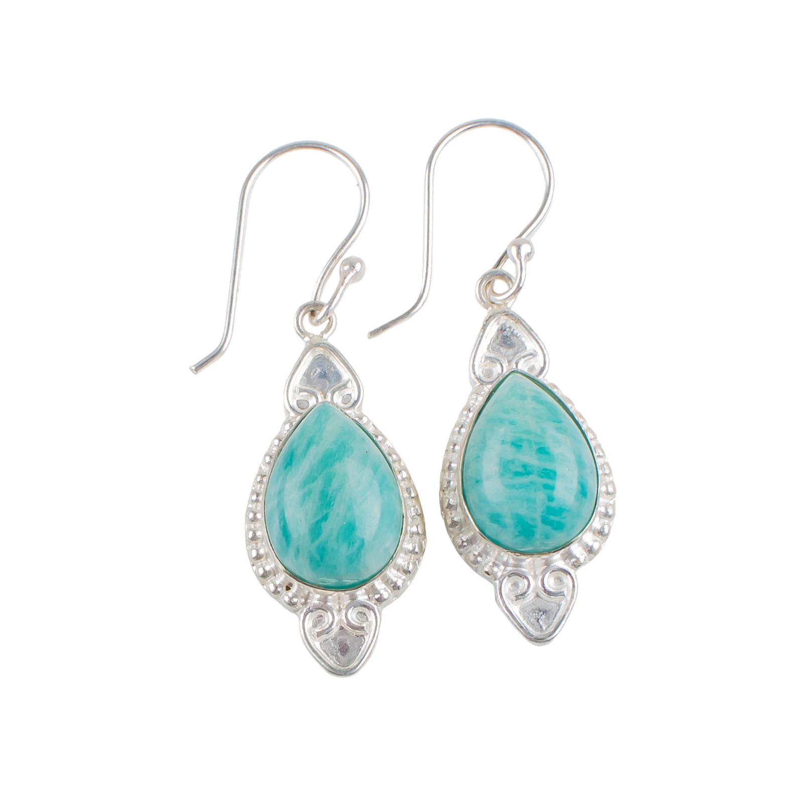 

Natural Amazonite Gemstone 925 Sterling Silver Jewelry Handmade Earrings 1.80 EE-42-25