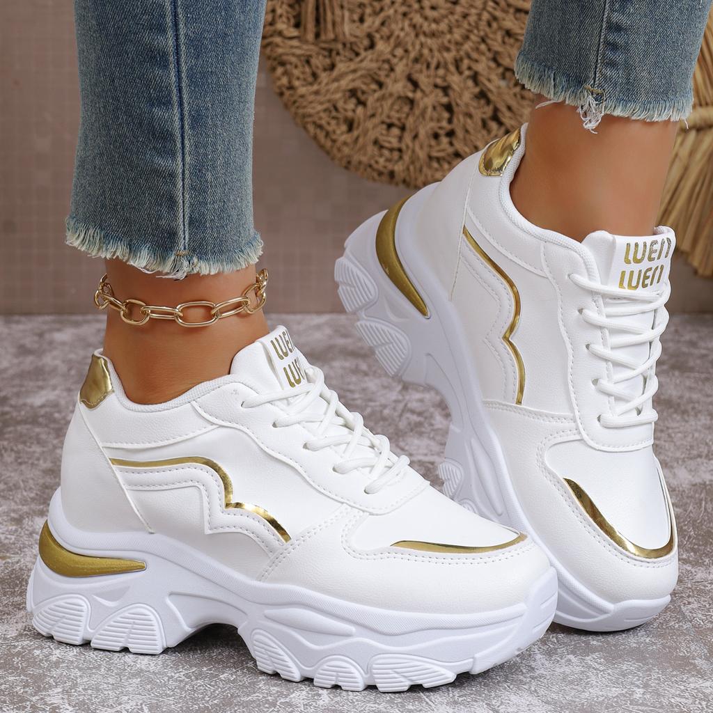 Damen Sportschuhe Große Größe Patchwork Leder Damen Sneaker Erhöhende Dicke Sohle Sneaker Damen Luxus Einzelne Freizeitschuhe