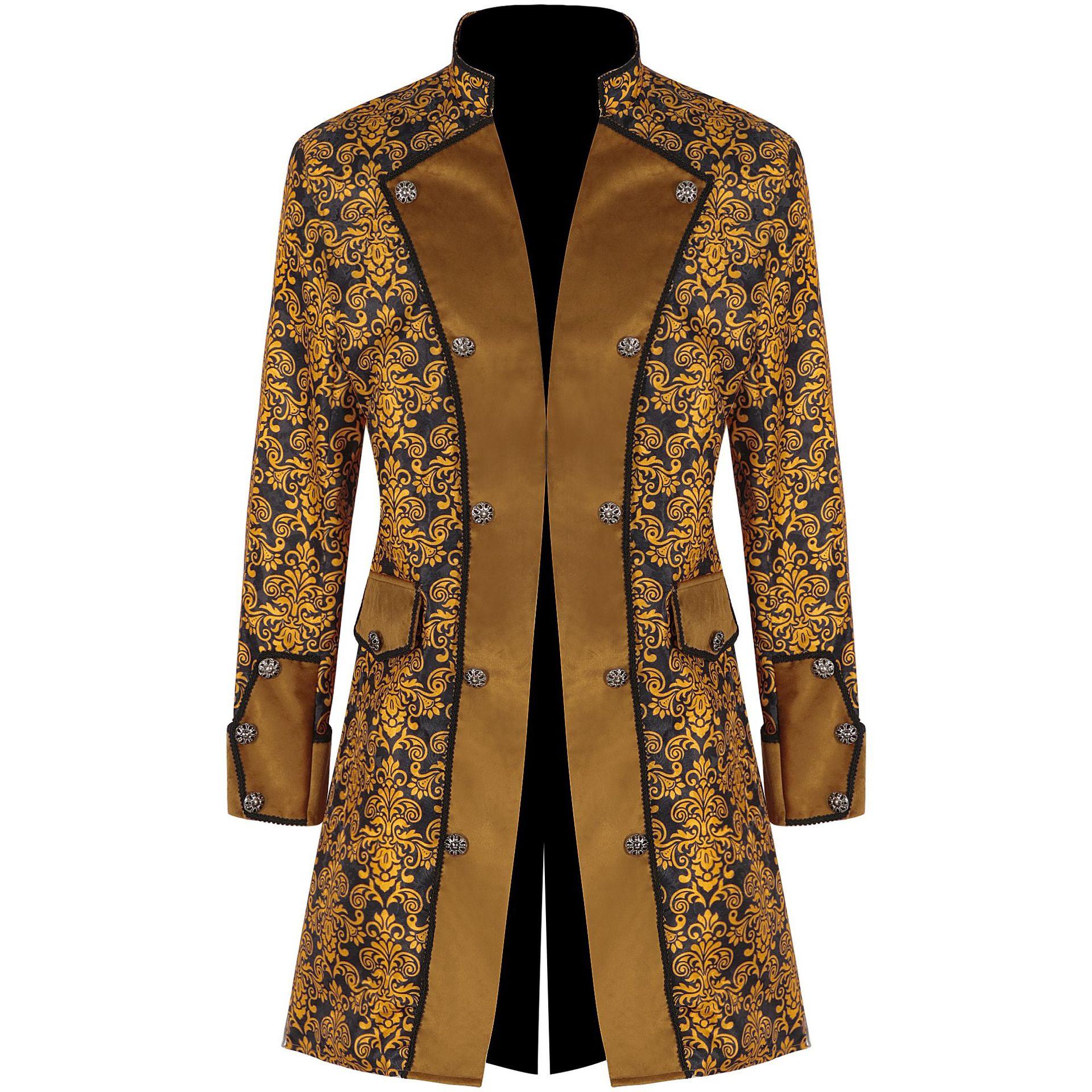 

Мужская мода стимпанк пуговицах куртка винтажная куртка готический сюртук фрак XXL жёлтый