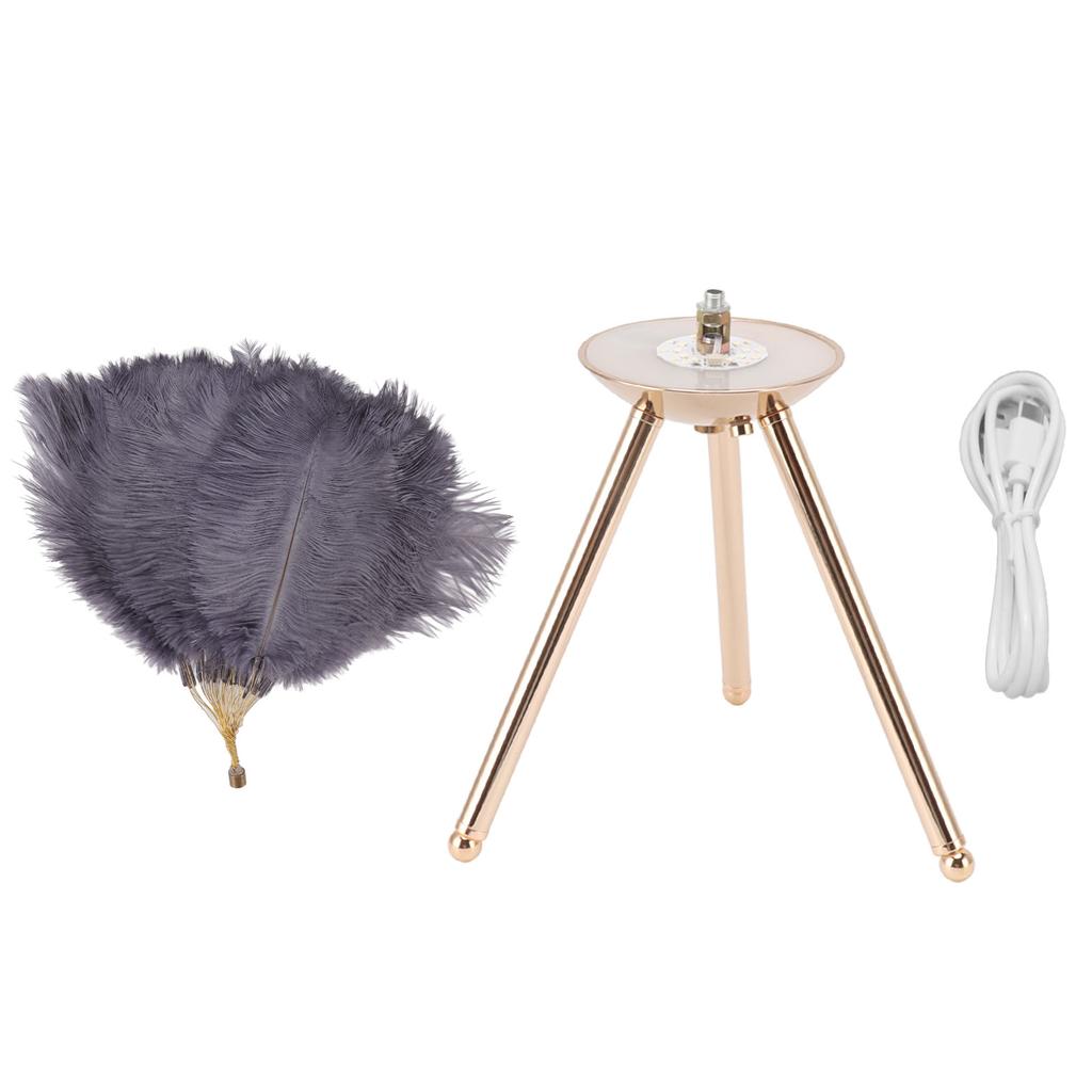 Feather Table Lamp USB Rechargeable Ostrich Feather Desk Light with Gold Tripod for Bedroom 40Pcs