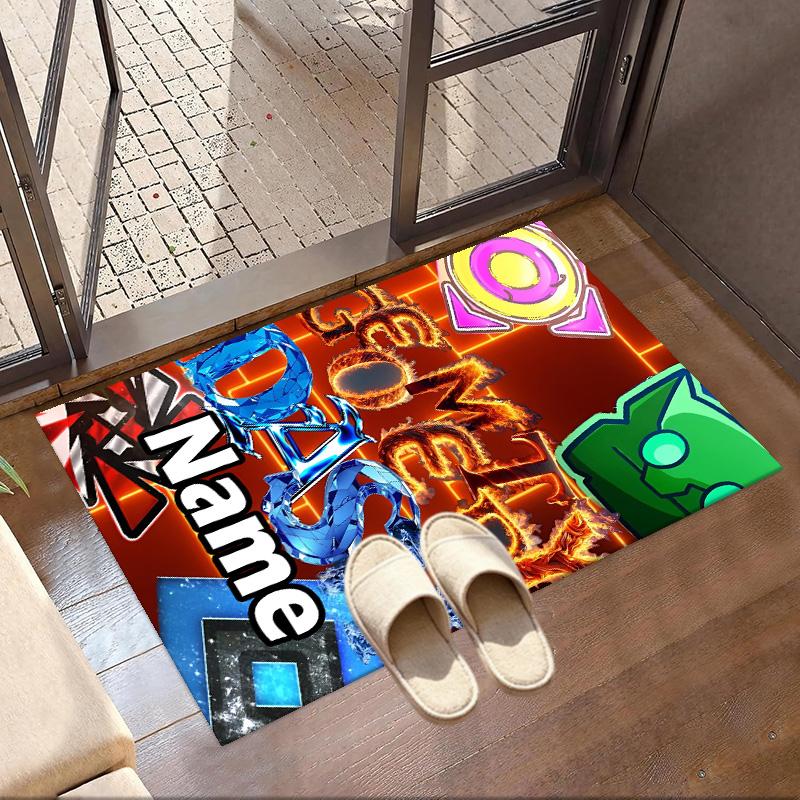 Custom Name Personalized Geometry Dash Print Carpet, Versatile Home Decor Rug, for Playroom, Apartment, Balcony, Entryway, Hallway Gift