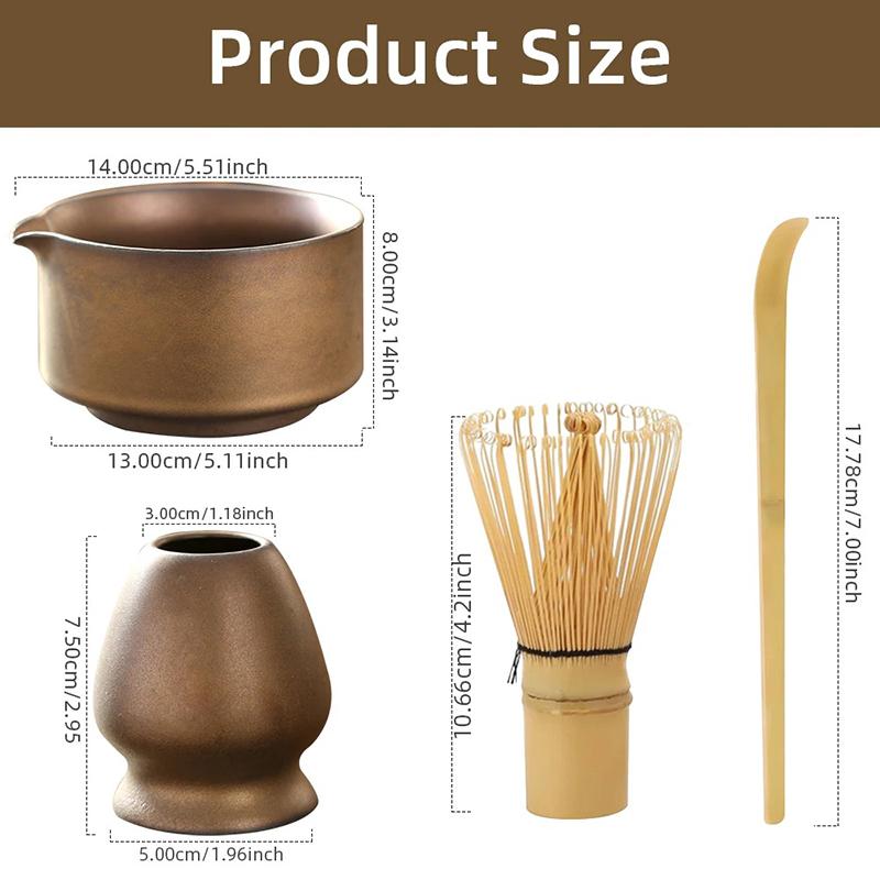4PCS Japanese Matcha Tea Set Bamboo Matcha Whisk Teaspoon Ceramic Matcha Bowl Tea-making Tools Accessories CJTZ005