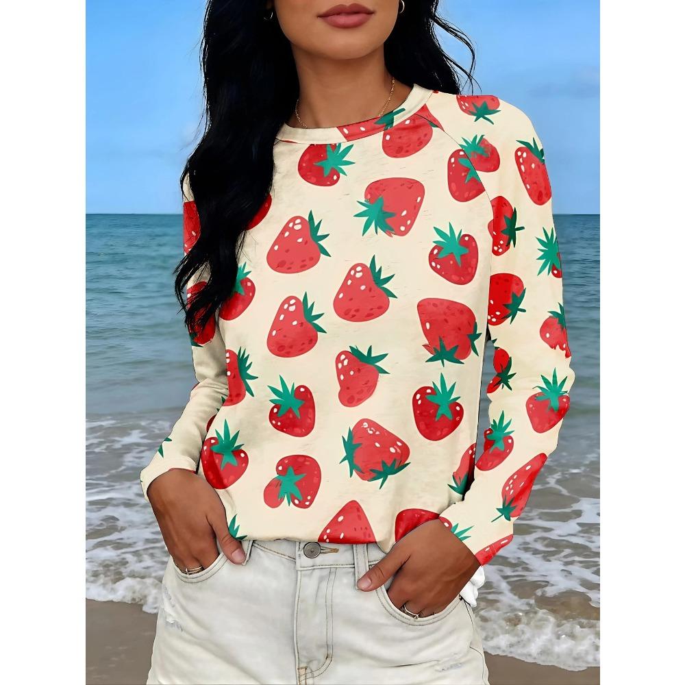 Fashionable Comfortable Breathable Women's T-shirt Colorful Creative Pattern Casual Sports Versatile Round Neck Long Sleeved T-shirt