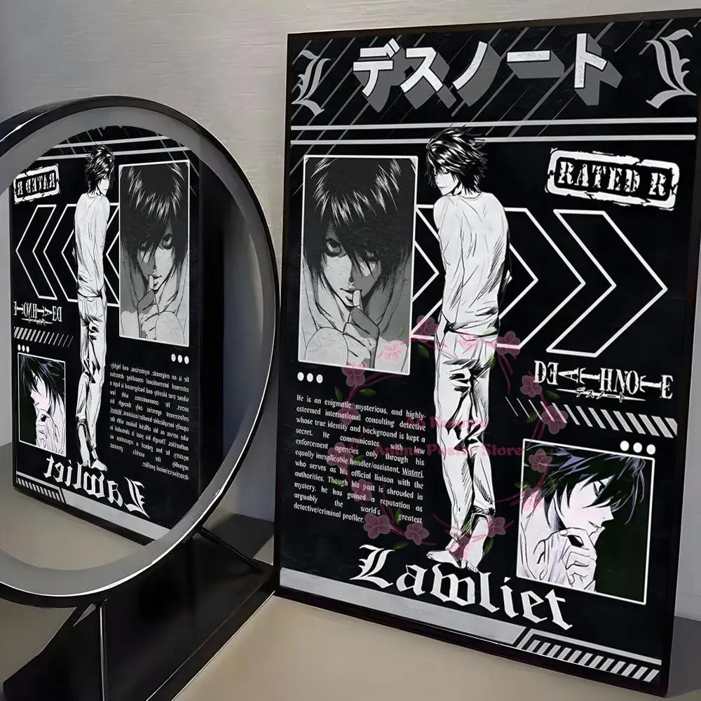 Anime D-Death Note Malerei Kalligraphie Hochwertiges Baumwollleinwand Poster Wandkunst Für Wohnzimmer Modernes Kaffeehaus Dekoration A4 21X30cm  No Frame gray