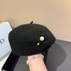 High Quality Light Luxury Irregular Wool Beret Winter Warm Slim Face Pearl Painter Hat