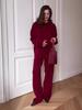 2024 Autumn Women's Red Hoodie & Casual Long Pants Two-Piece Set