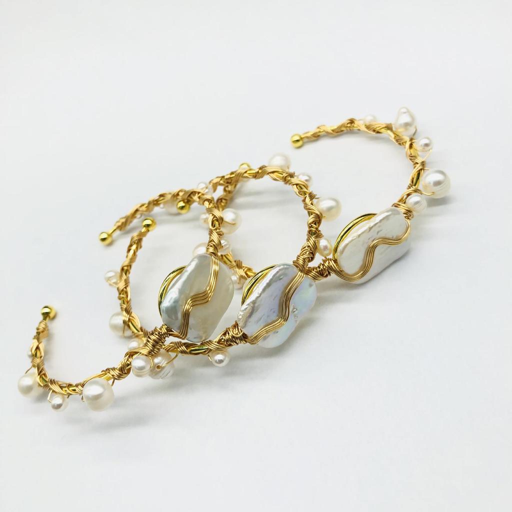 Handmade Wire-Wrapped Freshwater Pearl Bracelet - Fashionable & Versatile Bangle in TikTok Hot Style