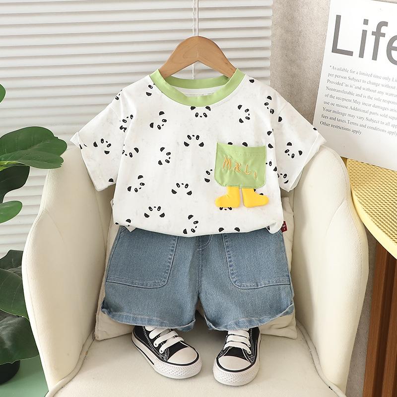 Boys' Summer Outfit Set Children's Set Summer Cartoon Print Three-dimensional Boys' Baby Short Sleeved Two-piece Set