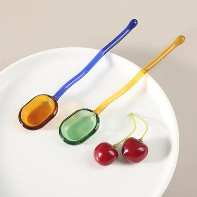 Contrasting Color Coffee Stirring Spoon Transparent Milk Spoon Glass Dessert Spoon for Coffeeware