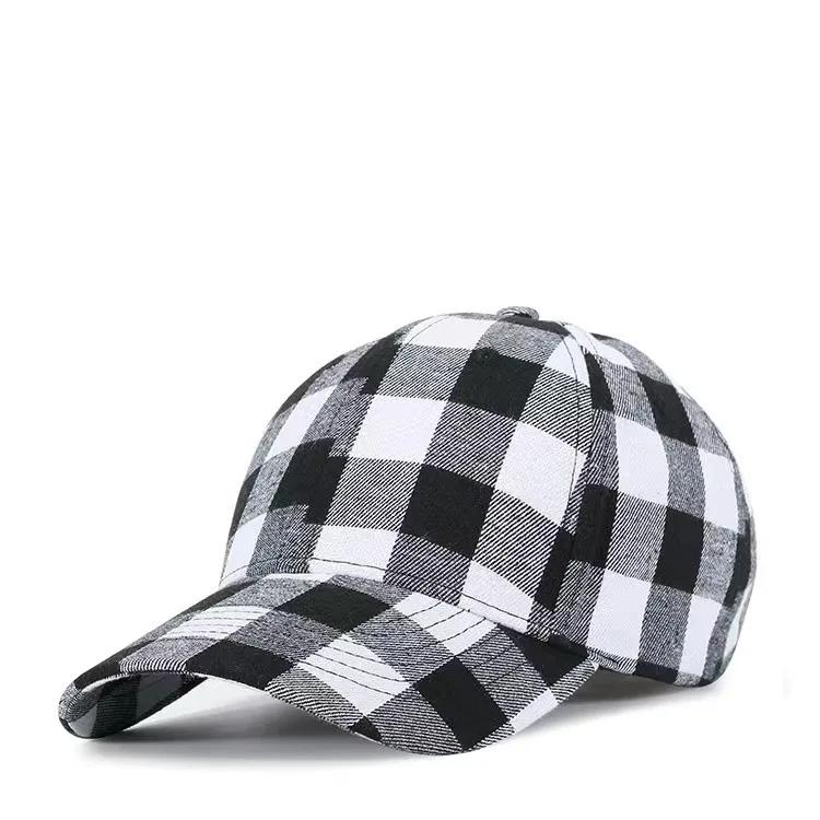 Damen Baumwoll-Baseballkappe Sommer UV-Schutz Verstellbar Kariert Pferdeschwanz-freundlich Outdoor-Sonnenhut Modischer Lässiger Stil