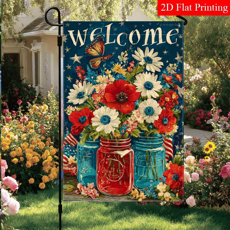 2D Flat, 2D Flat 1pc July 4th Patriotic Flower Mason Pot Garden Flag_4 (3) Garden Decoration Double S, Home Decoration, Yard Decoration, Outdoor Decor