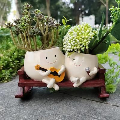 Cute Chair Smiling Face Guitar Flower Pot Creative Swing Succulents Plant Flower Pot With Drainage Hole Garden Home Decoration