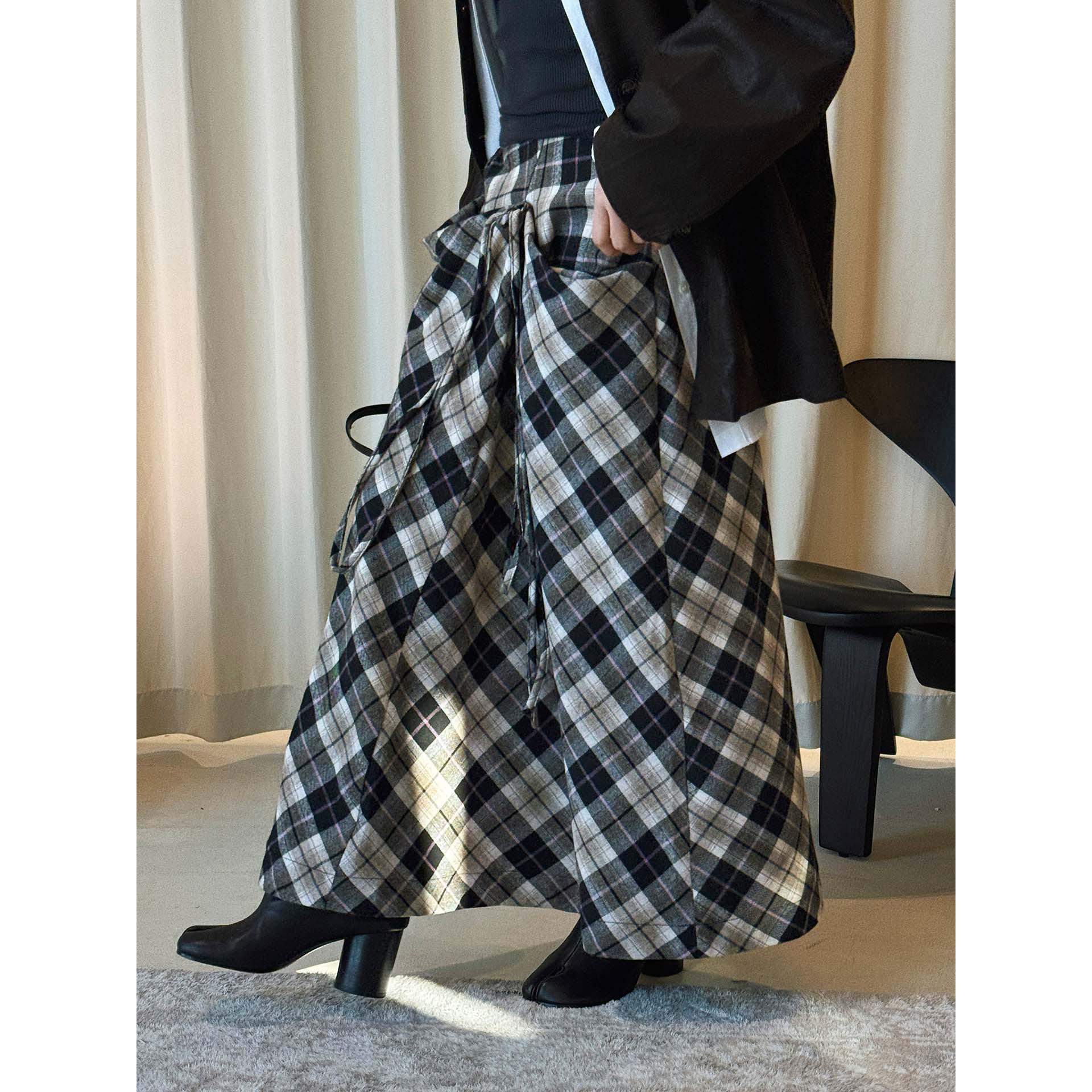 Spring Asymmetrical Color Block Plaid Skirt for Women - Retro Korean Style Small