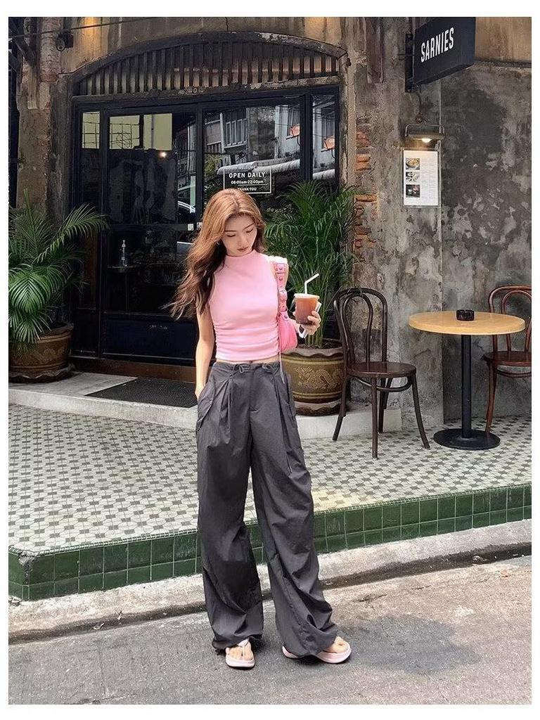Women's High-Waisted Parachute Cargo Pants - Lightweight, Quick-Drying, Wide-Leg Casual Sportswear for Spring/Summer.