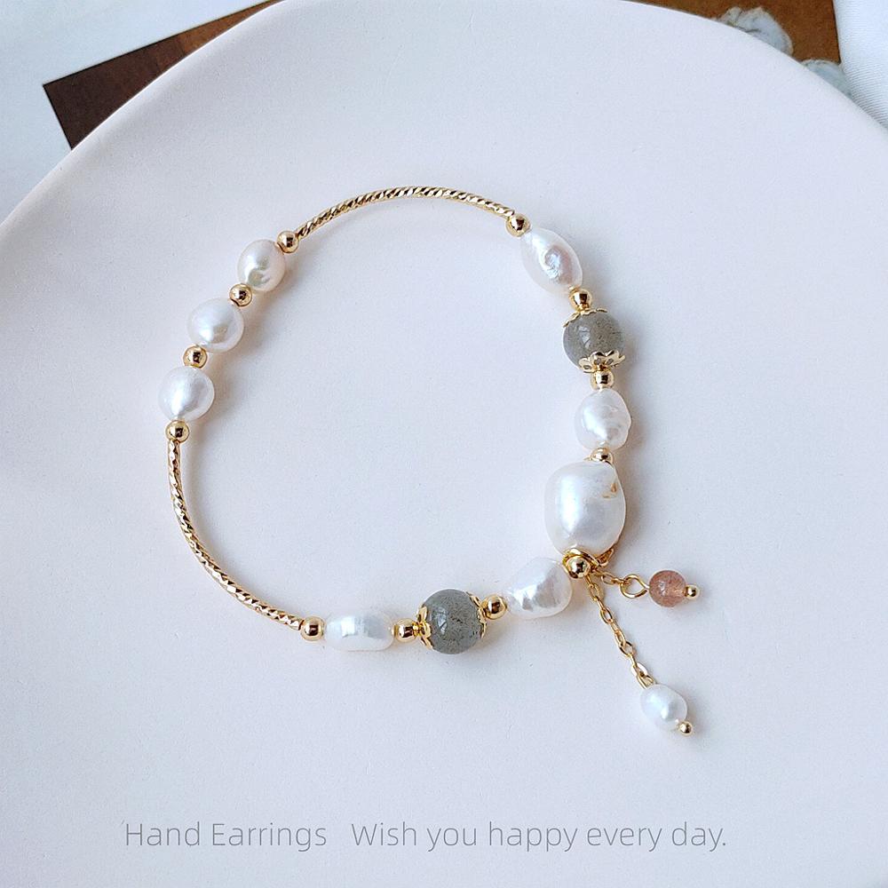 New Arrival 14K Gold Filled Baroque Natural Freshwater Pearl Moonstone Female Bracelet Promotion  For Women Wedding Gift