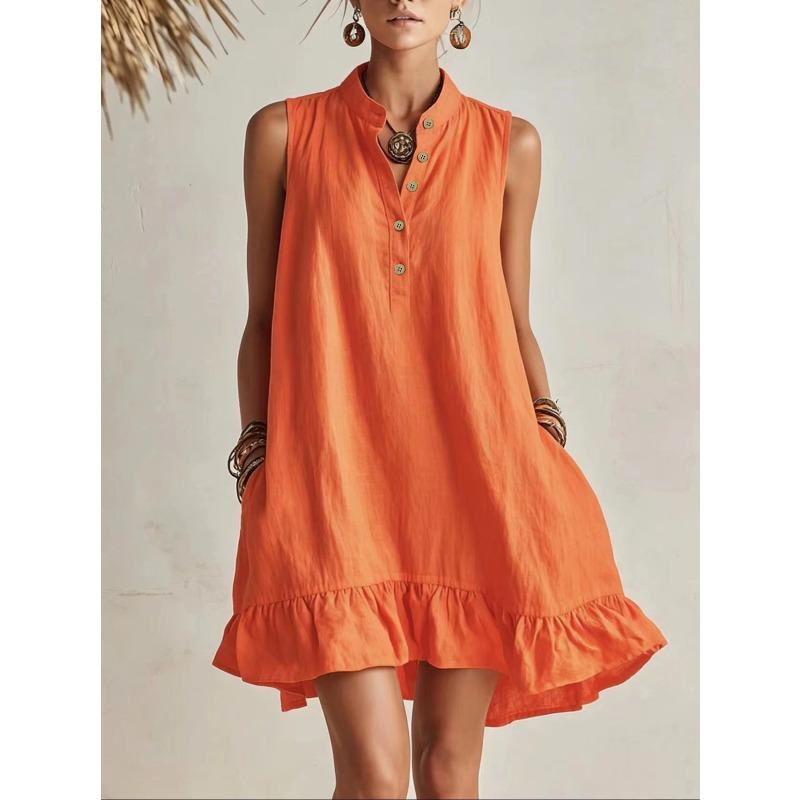 Summer New Style Loose-fitting Fashionable Casual Ruffled Buttoned Dress for Women