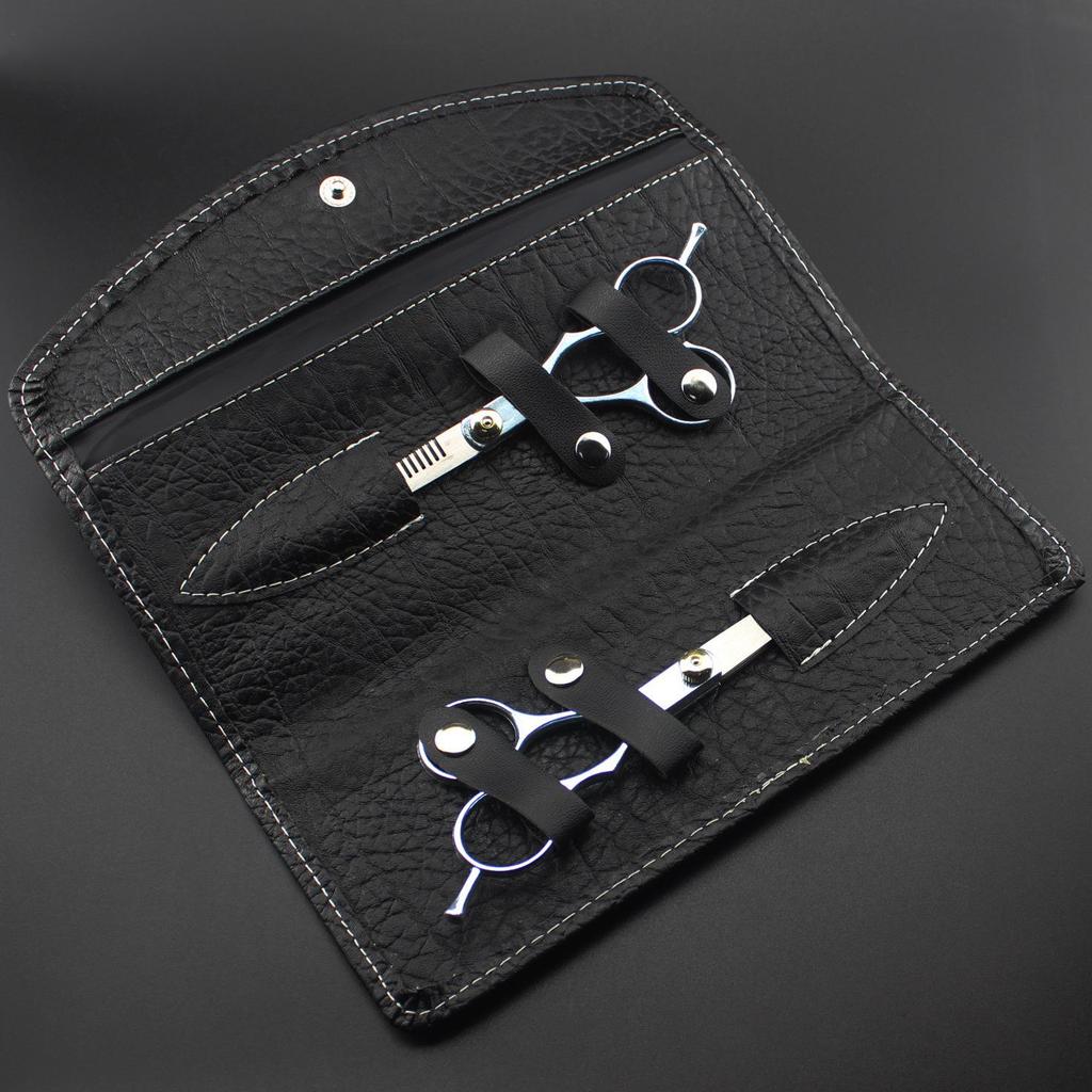 6" Galvanized Thinning Shears & Hairdressing Scissors Set with Leather Bag - Carbon Steel