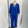Übergröße Damen Chiffon Freizeit Set Elegante Spitze-Besetzte Schmale Gerade Hosen Dreiteiliges Set